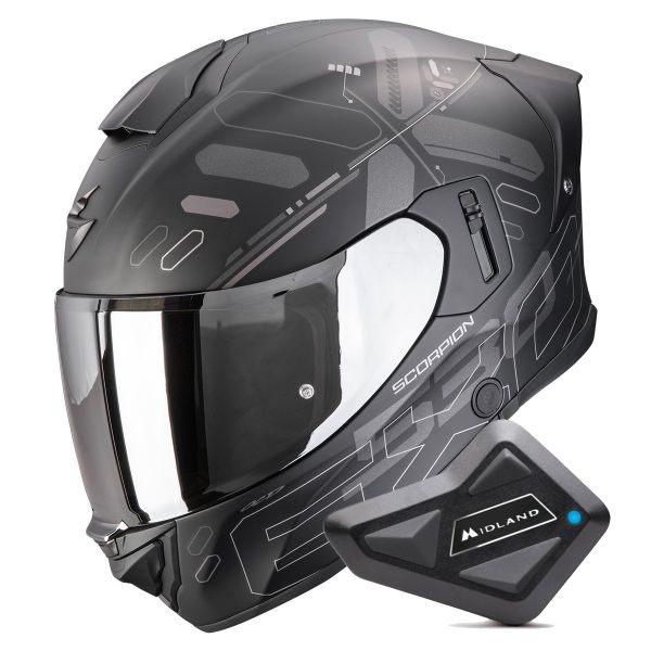 Casque Integral Scorpion Exo 530 Air Fond Matt Black Silver + Kit Bluetooth BT Mini