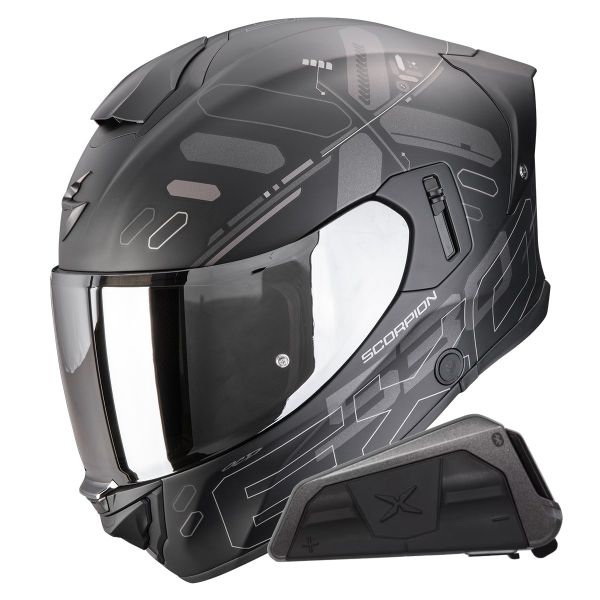 Casque Integral Scorpion Exo 530 Air Fond Matt Black Silver + Kit bluetooth Exo-Com Link-1