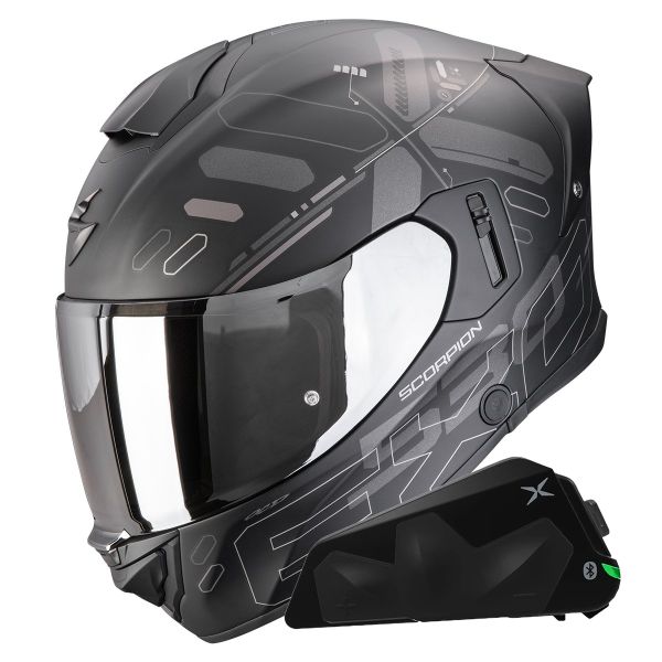 Casque Integral Scorpion Exo 530 Air Fond Matt Black Silver + Kit bluetooth Exo-Com Link-1C