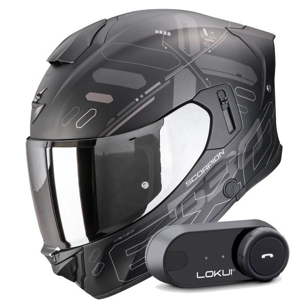 Casque Integral Scorpion Exo 530 Air Fond Matt Black Silver + Kit Bluetooth Lokui K30