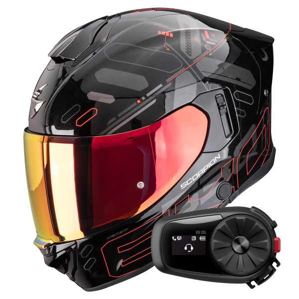 Casque Integral Scorpion Exo 530 Air Fond Metal Black Red + Kit Bluetooth 5S Solo