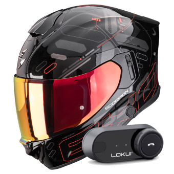 Casque Integral Scorpion Exo 530 Air Fond Metal Black Red + Kit Bluetooth Lokui K30