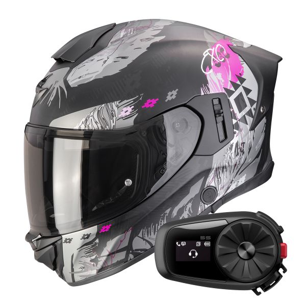 Casque Integral Scorpion Exo 530 Air Hadji Matt Black Pink + Kit Bluetooth 5S Solo