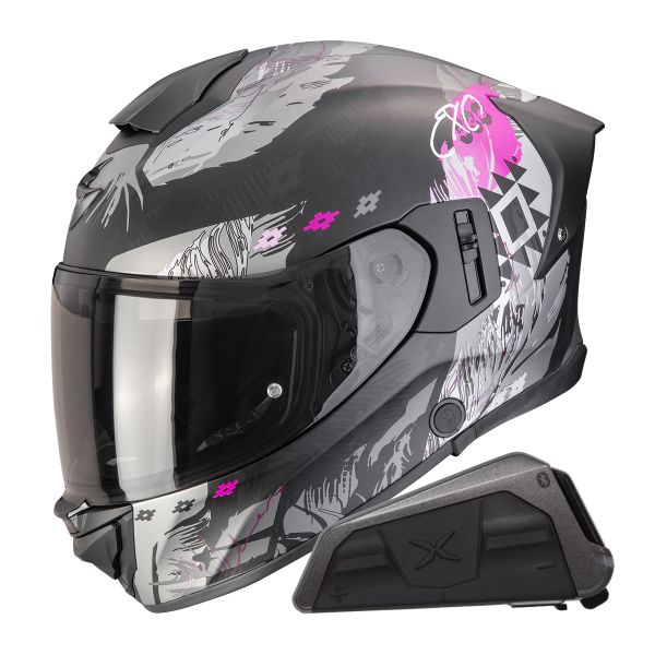 Casque Integral Scorpion Exo 530 Air Hadji Matt Black Pink + Kit bluetooth Exo-Com Link-1