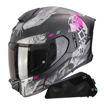 Casque Integral Scorpion Exo 530 Air Hadji Matt Black Pink + Kit bluetooth Exo-Com Link-1C