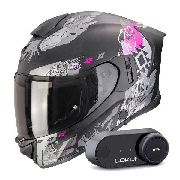 Casque Integral Scorpion Exo 530 Air Hadji Matt Black Pink + Kit Bluetooth Lokui K30