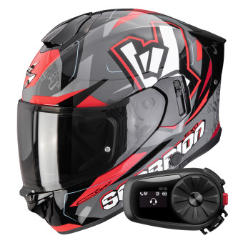 Casque Integral Scorpion Exo 530 Air Rok Grey Black Red + Kit Bluetooth 5S Solo