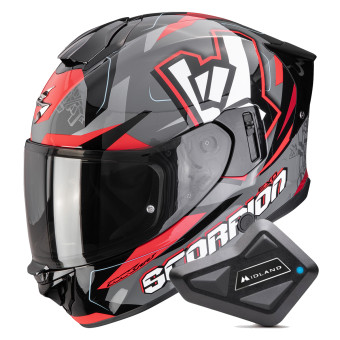 Casque Integral Scorpion Exo 530 Air Rok Grey Black Red + Kit Bluetooth BT Mini