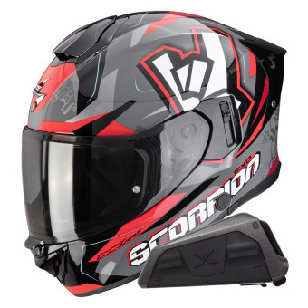 Casque Integral Scorpion Exo 530 Air Rok Grey Black Red + Kit bluetooth Exo-Com Link-1