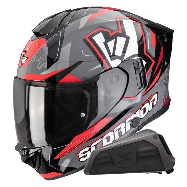 Casque Integral Scorpion Exo 530 Air Rok Grey Black Red + Kit bluetooth Exo-Com Link-1