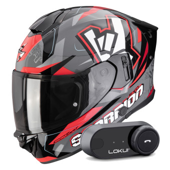 Casque Integral Scorpion Exo 530 Air Rok Grey Black Red + Kit Bluetooth Lokui K30 Casque Integral Scorpion Exo 530 Air Rok Grey Black Red + Kit Bluetooth Lokui K30