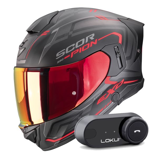 Casque Integral Scorpion Exo 530 Air Slope Matt Black Red + Kit Bluetooth Lokui K30