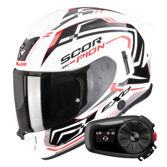 Casque Integral Scorpion Exo 530 Air Slope White Black Red + Kit Bluetooth 5S Solo