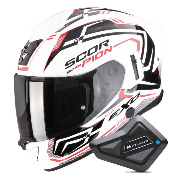 Casque Integral Scorpion Exo 530 Air Slope White Black Red + Kit Bluetooth BT Mini