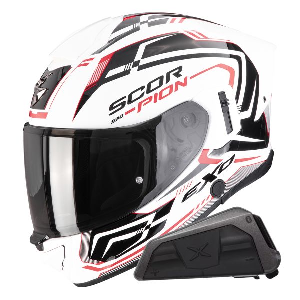 Casque Integral Scorpion Exo 530 Air Slope White Black Red + Kit bluetooth Exo-Com Link-1