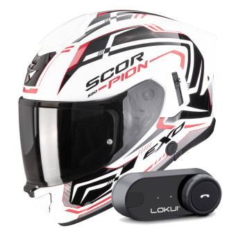 Casque Integral Scorpion Exo 530 Air Slope White Black Red + Kit Bluetooth Lokui K30