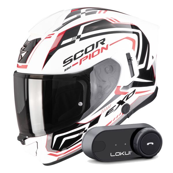 Casque Integral Scorpion Exo 530 Air Slope White Black Red + Kit Bluetooth Lokui K30