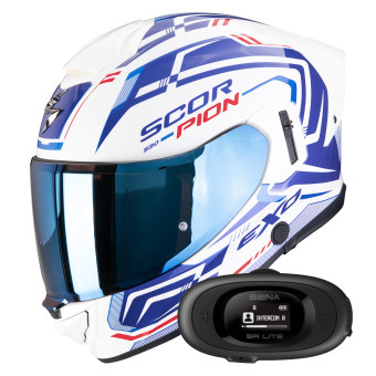 Casque Integral Scorpion Exo 530 Air Slope White Blue Red + Kit bluetooth 5R Lite