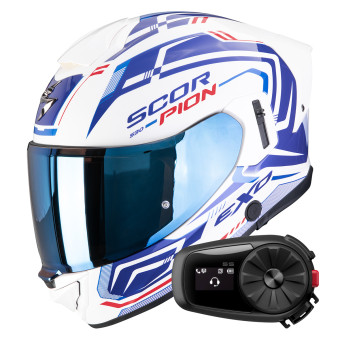 Casque Integral Scorpion Exo 530 Air Slope White Blue Red + Kit Bluetooth 5S Solo