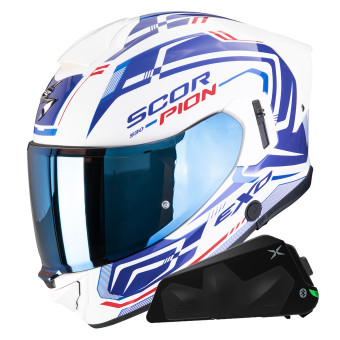 Casque Integral Scorpion Exo 530 Air Slope White Blue Red + Kit bluetooth Exo-Com Link-1C