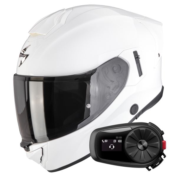 Casque Integral Scorpion Exo 530 Air Solid White + Kit Bluetooth 5S Solo