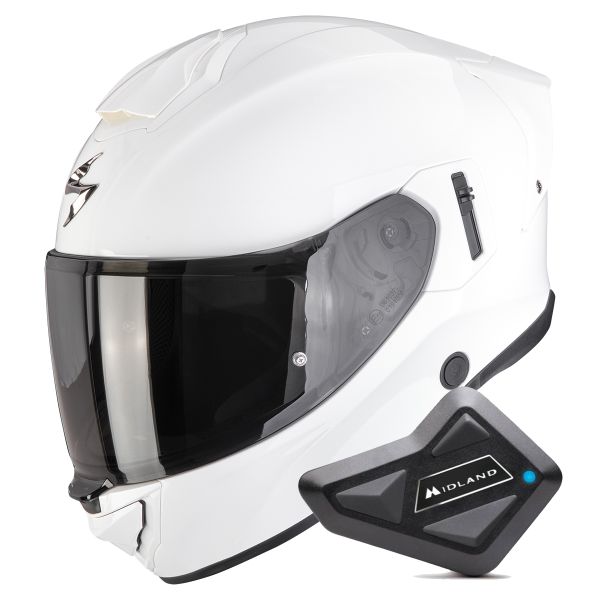 Casque Integral Scorpion Exo 530 Air Solid White + Kit Bluetooth BT Mini