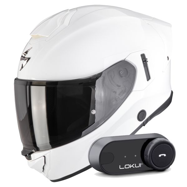 Casque Integral Scorpion Exo 530 Air Solid White + Kit Bluetooth Lokui K30