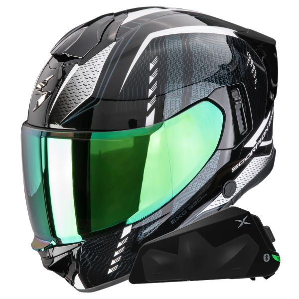 Casque Integral Scorpion Exo 530 Air Theras Black Chameleon White + Kit bluetooth Exo-Com Link-1C