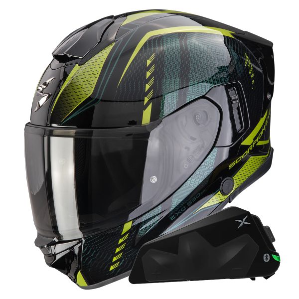 Casque Integral Scorpion Exo 530 Air Theras Black Green + Kit bluetooth Exo-Com Link-1C