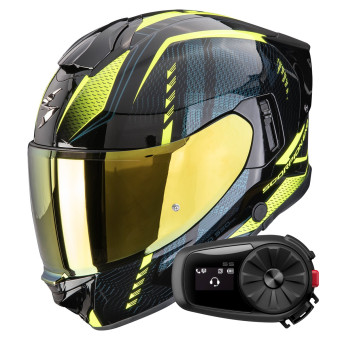 Casque Integral Scorpion Exo 530 Air Theras Black Neon Yellow + Kit Bluetooth 5S Solo