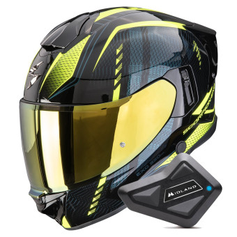 Casque Integral Scorpion Exo 530 Air Theras Black Neon Yellow + Kit Bluetooth BT Mini
