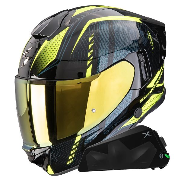Casque Integral Scorpion Exo 530 Air Theras Black Neon Yellow + Kit bluetooth Exo-Com Link-1C