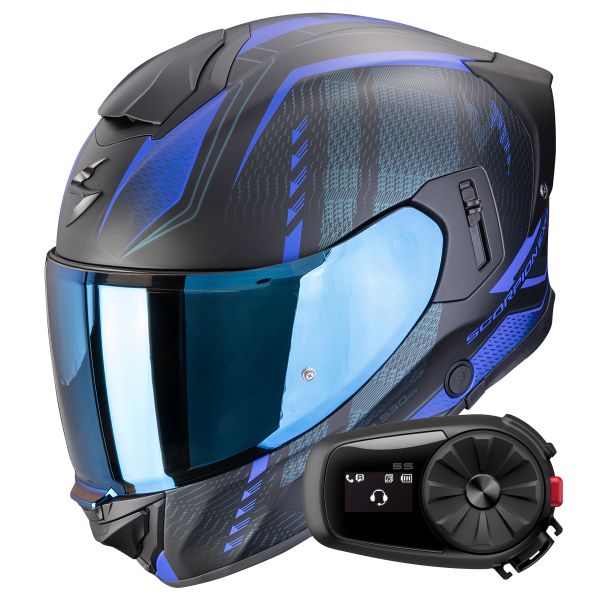 Casque Integral Scorpion Exo 530 Air Theras Matt Black Blue + Kit Bluetooth 5S Solo