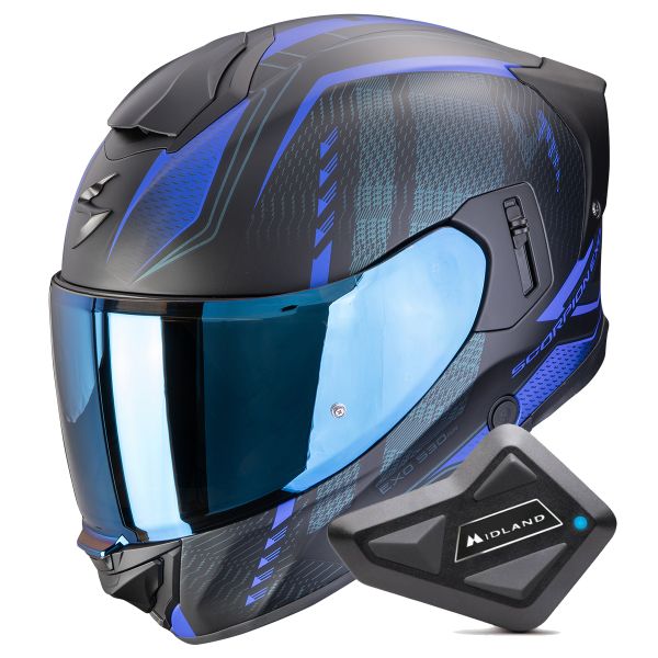 Casque Integral Scorpion Exo 530 Air Theras Matt Black Blue + Kit Bluetooth BT Mini