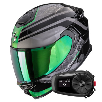 Casque Integral Scorpion Exo GT SP Air Arten Black Green + Kit Bluetooth 5S Solo