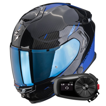 Casque Integral Scorpion Exo GT SP Air Asphalt Black Blue + Kit Bluetooth 5S Solo