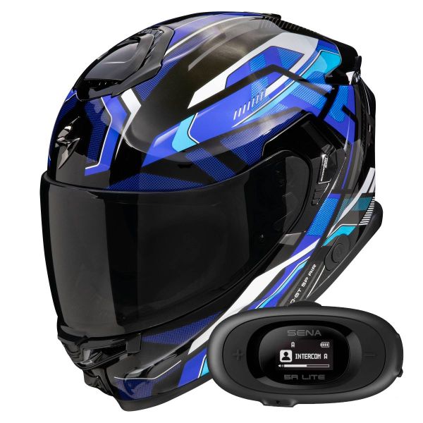 Casque Integral Scorpion Exo GT SP Air Augusta Black Grey Blue + Kit bluetooth 5R Lite Solo