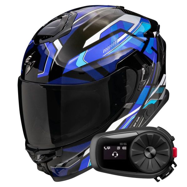 Casque Integral Scorpion Exo GT SP Air Augusta Black Grey Blue + Kit Bluetooth 5S Solo