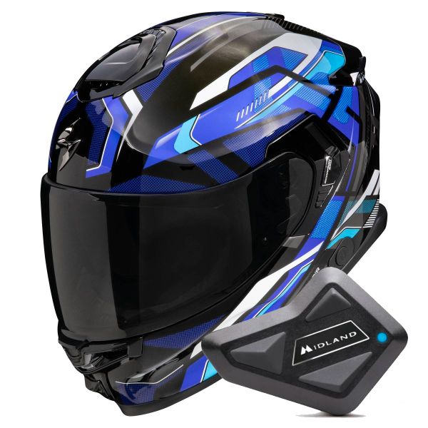 Casque Integral Scorpion Exo GT SP Air Augusta Black Grey Blue + Kit Bluetooth BT Mini