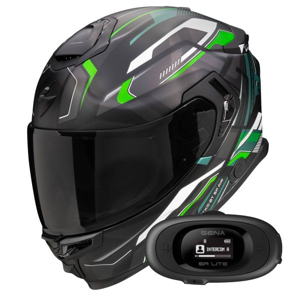 Casque Integral Scorpion Exo GT SP Air Augusta Black Grey Green + Kit bluetooth 5R Lite Solo