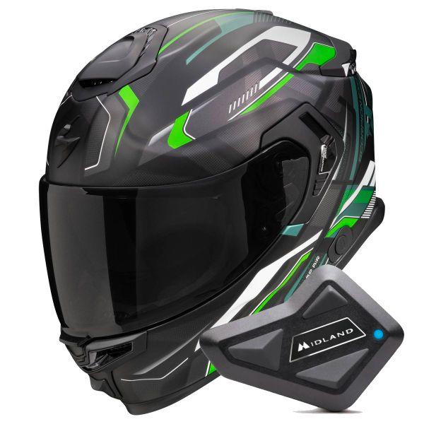 Casque Integral Scorpion Exo GT SP Air Augusta Black Grey Green + Kit Bluetooth BT Mini