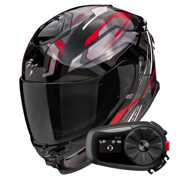 Casque Integral Scorpion Exo GT SP Air Augusta Black Grey Red + Kit Bluetooth 5S Solo