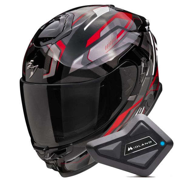 Casque Integral Scorpion Exo GT SP Air Augusta Black Grey Red + Kit Bluetooth BT Mini
