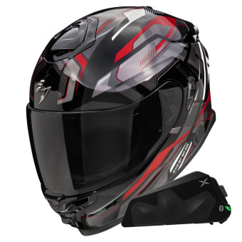 Casque Integral Scorpion Exo GT SP Air Augusta Black Grey Red + Kit bluetooth Exo-Com Link-1C