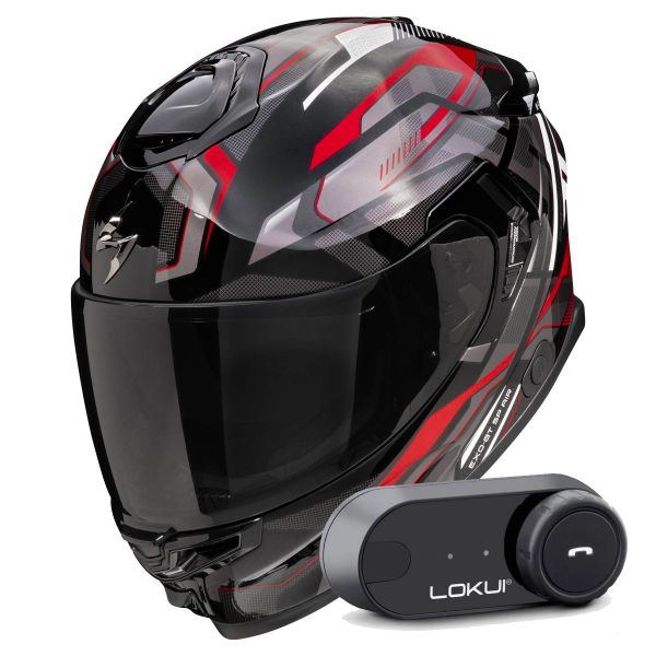 Casque Integral Scorpion Exo GT SP Air Augusta Black Grey Red + Kit Bluetooth Lokui K30