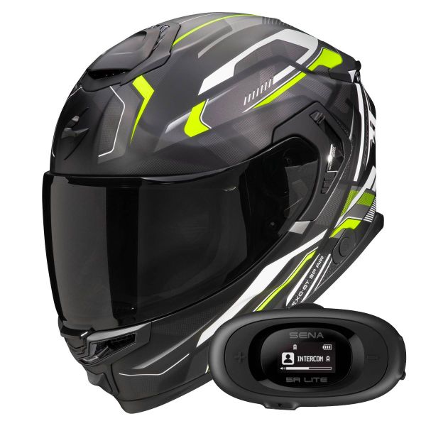 Casque Integral Scorpion Exo GT SP Air Augusta Black Mat Grey Yellow fluo + Kit bluetooth 5R Lite