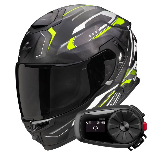 Casque Integral Scorpion Exo GT SP Air Augusta Black Mat Grey Yellow fluo + Kit Bluetooth 5S Solo
