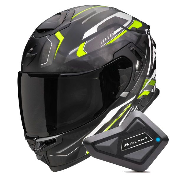 Casque Integral Scorpion Exo GT SP Air Augusta Black Mat Grey Yellow fluo + Kit Bluetooth BT Mini