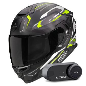 Casque Integral Scorpion Exo GT SP Air Augusta Black Mat Grey Yellow fluo + Kit Bluetooth K30