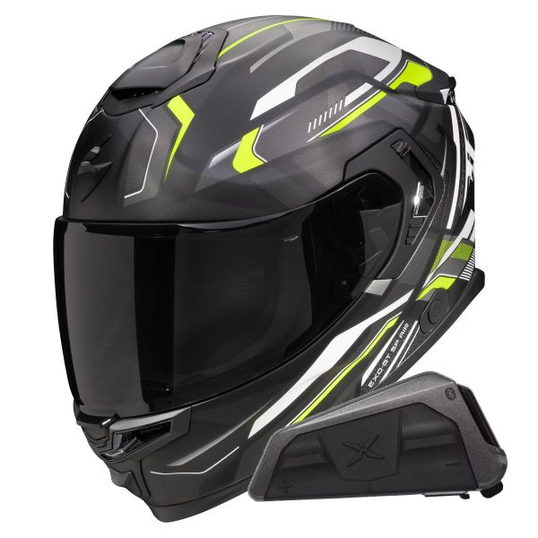 Casque Integral Scorpion Exo GT SP Air Augusta Mat Yellow fluo + Kit bluetooth Exo-Com Link-1